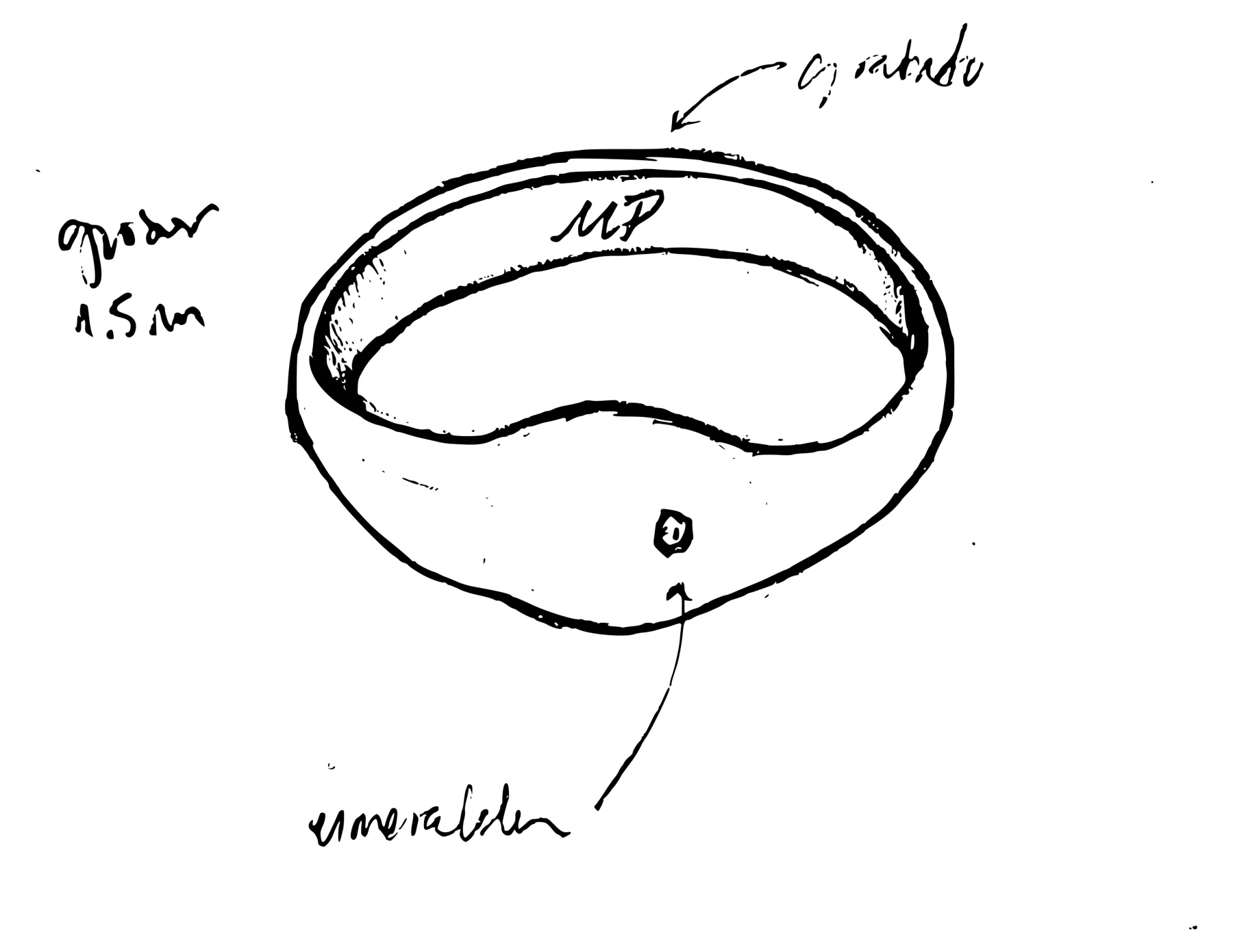 Boceto a mano de un anillo grabado con iniciales