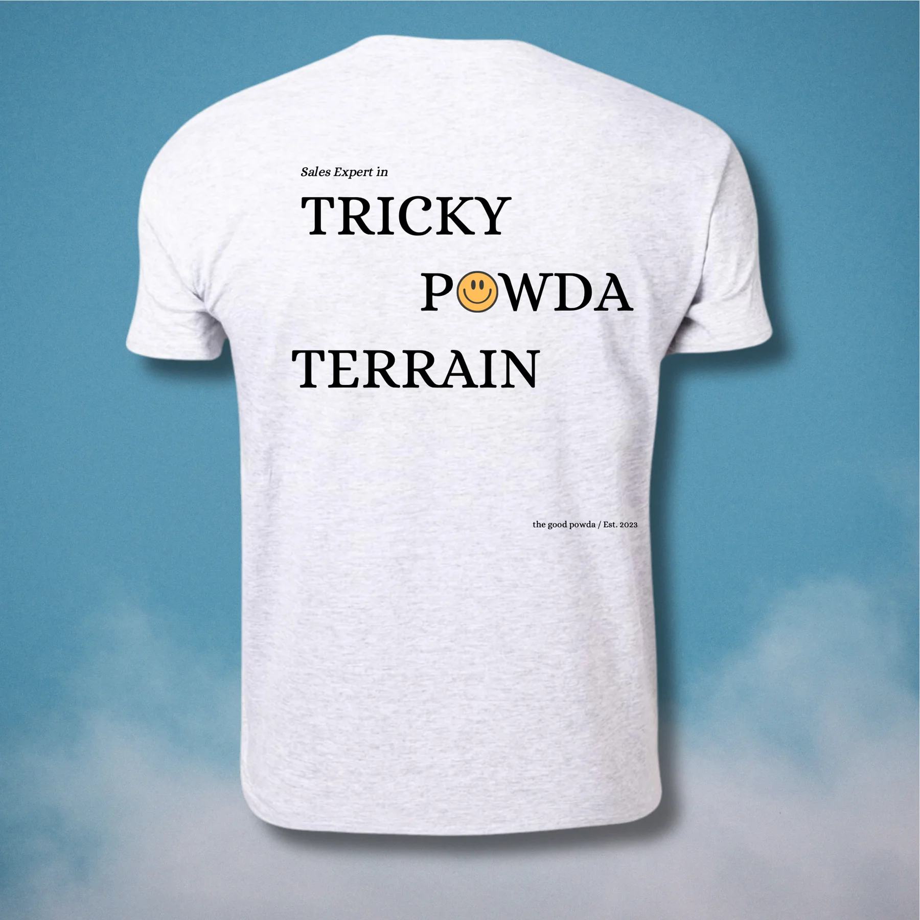 Camiseta Tricky Powda Terrain, espalda, sobre cielo y nubes